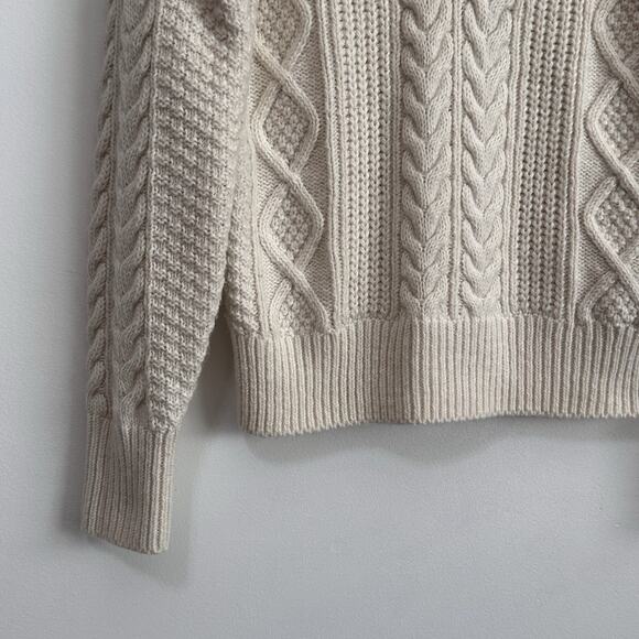 Abercrombie & Fitch Mock Neck Cable Knit Sweater Cream XS Fishermans Preppy - Picture 4 of 10